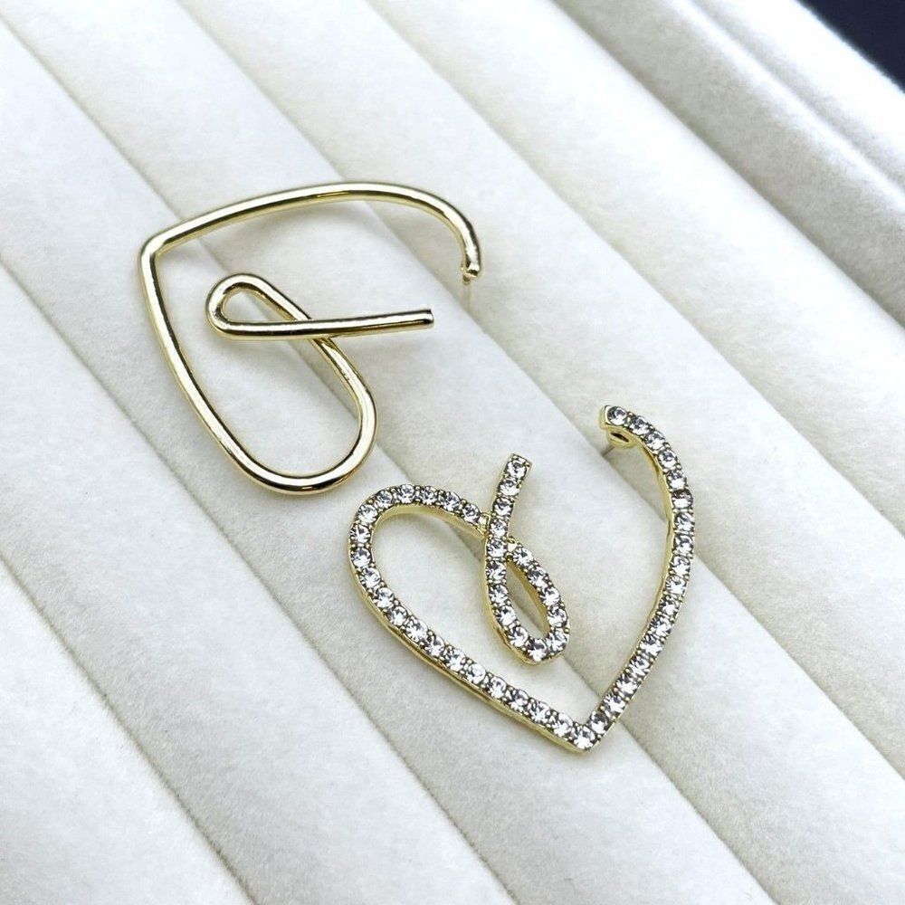 Yellow Gold and White Diamond Crystal Mismatched Heart Post Back Drop Earrings - Picture 7 of 10